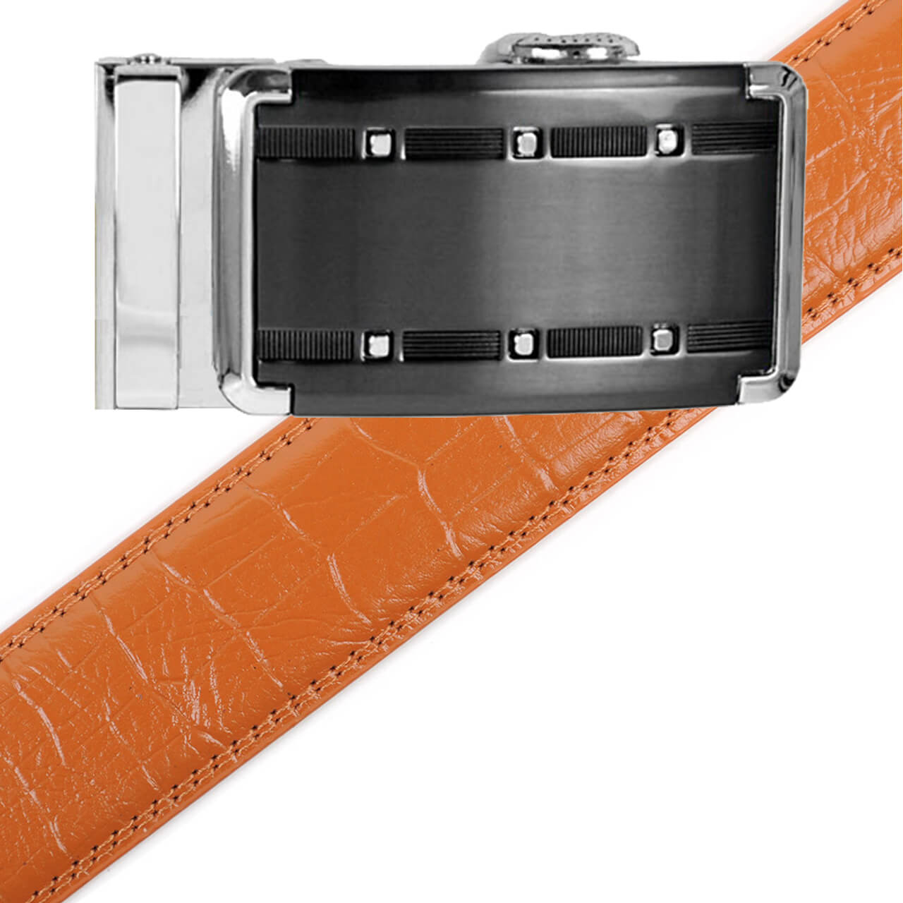 Men's Genuine Leather Sliding Buckle Ratchet Belt -MGLBB9 - Bundle Bus