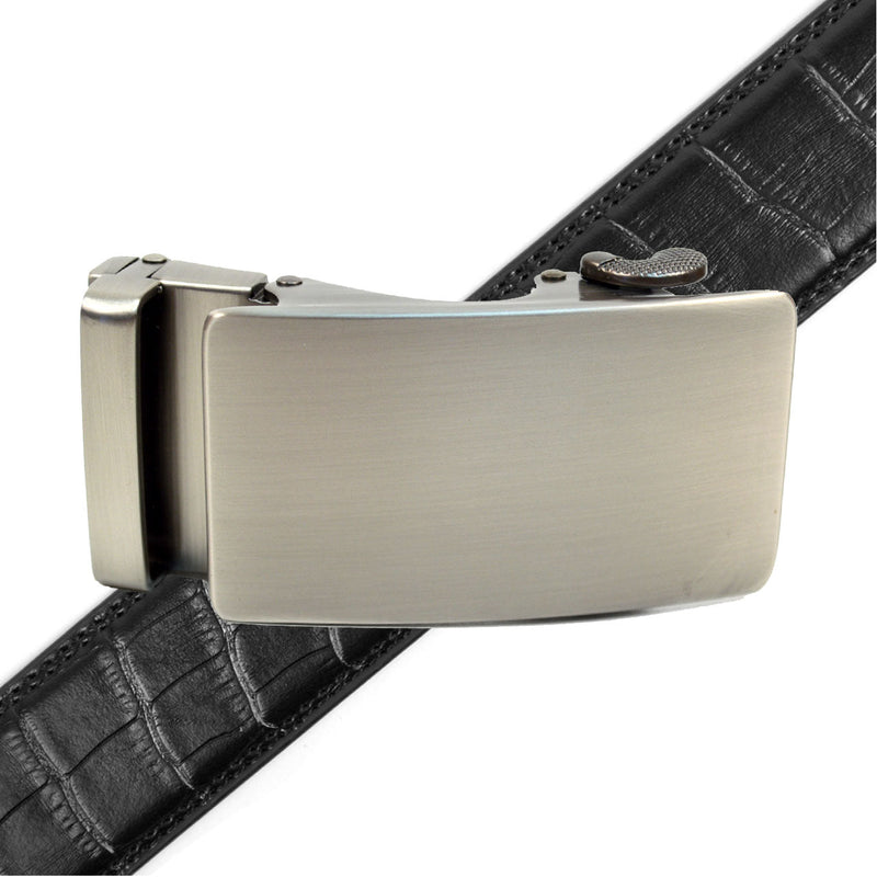 Men's Genuine Leather Vibrant Brushed Buckle Ratchet Belt - MGLBB50X-Brushed - Bundle Bus