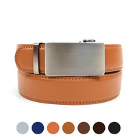 Men's Genuine Leather Vibrant Brushed Buckle Ratchet Belt - MGLBB50X-Brushed - Bundle Bus