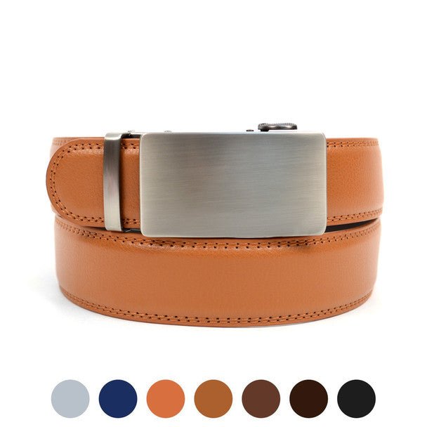 Men's Genuine Leather Vibrant Brushed Buckle Ratchet Belt - MGLBB50X-Brushed - Bundle Bus