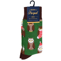 Men's Green Owl Holiday Novelty Socks- NVS19620-GRN - Bundle Bus