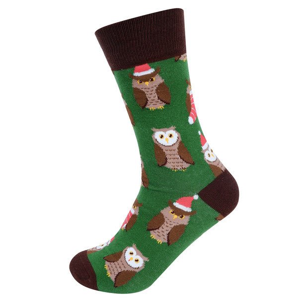 Men's Green Owl Holiday Novelty Socks- NVS19620-GRN - Bundle Bus