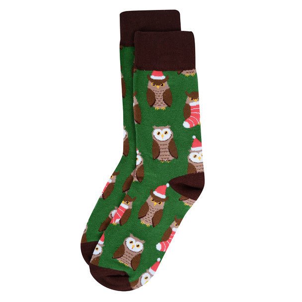 Men's Green Owl Holiday Novelty Socks- NVS19620-GRN - Bundle Bus