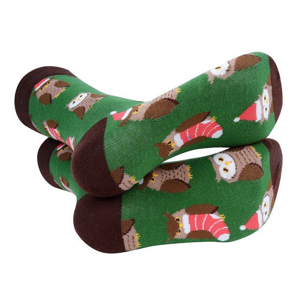 Men's Green Owl Holiday Novelty Socks- NVS19620-GRN - Bundle Bus