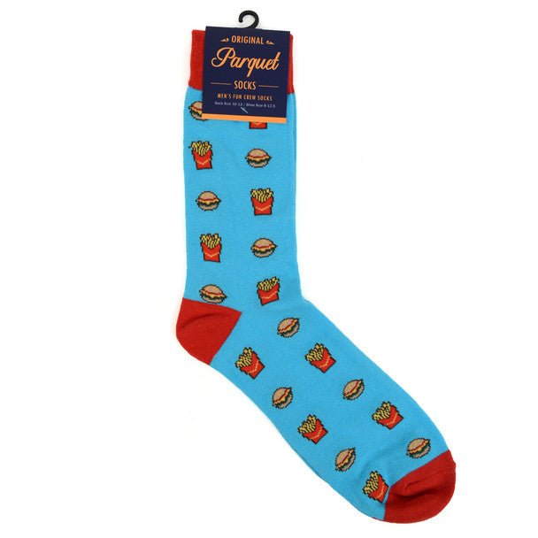 Men's Hamburger & French Fries Novelty Socks - NVS19277-Blue - Bundle Bus