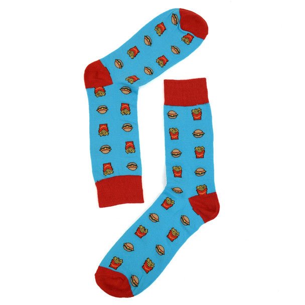 Men's Hamburger & French Fries Novelty Socks - NVS19277-Blue - Bundle Bus