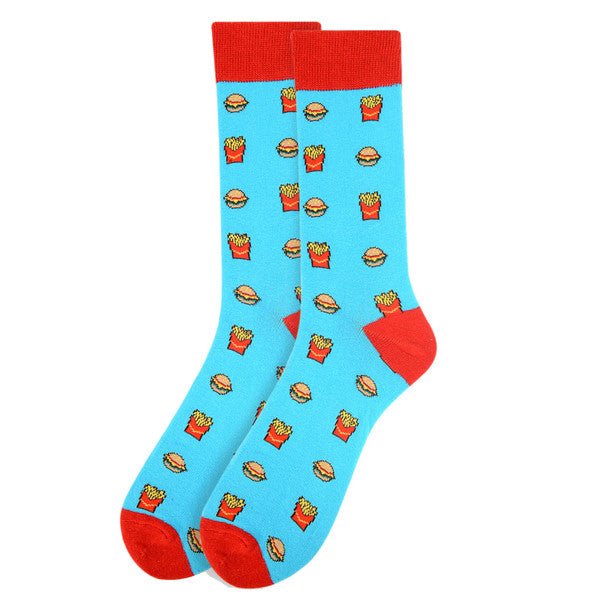 Men's Hamburger & French Fries Novelty Socks - NVS19277-Blue - Bundle Bus