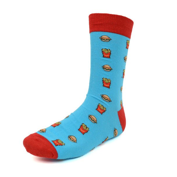 Men's Hamburger & French Fries Novelty Socks - NVS19277-Blue - Bundle Bus