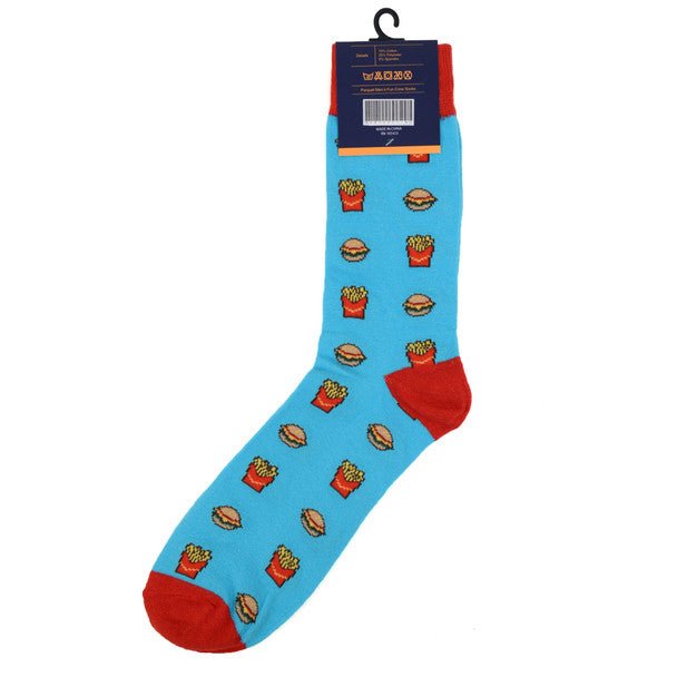 Men's Hamburger & French Fries Novelty Socks - NVS19277-Blue - Bundle Bus