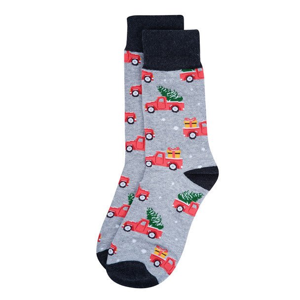 Men's Holiday Truck Novelty Socks- NVS19616-GRY - Bundle Bus