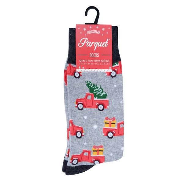 Men's Holiday Truck Novelty Socks- NVS19616-GRY - Bundle Bus