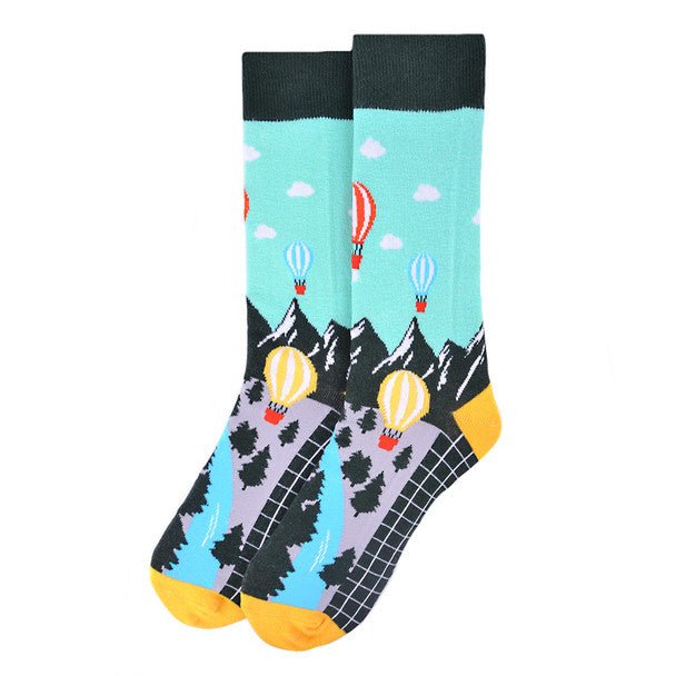 Men's Hot Air Balloon Novelty Socks - NVS19567-GRN - Bundle Bus