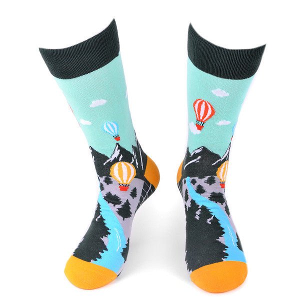 Men's Hot Air Balloon Novelty Socks - NVS19567-GRN - Bundle Bus