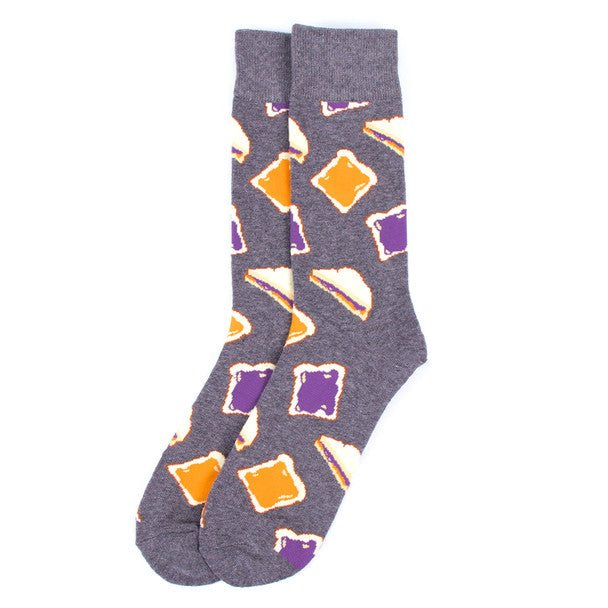 Men's Jam and Bread Novelty Socks- NVS19630-GRY - Bundle Bus