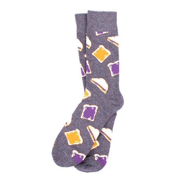 Men's Jam and Bread Novelty Socks- NVS19630-GRY - Bundle Bus