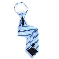 Men's Light Blue Striped Zipper Tie - MPWZ-BL4 - Bundle Bus