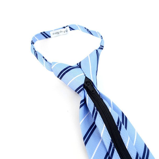 Men's Light Blue Striped Zipper Tie - MPWZ-BL4 - Bundle Bus