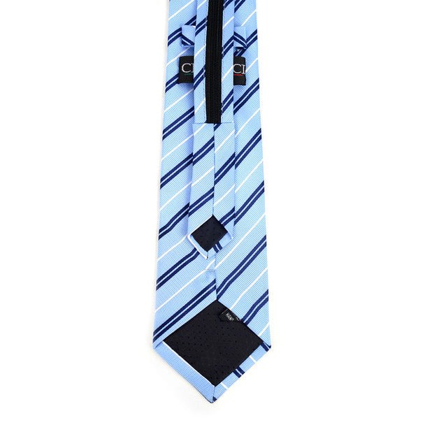 Men's Light Blue Striped Zipper Tie - MPWZ-BL4 - Bundle Bus