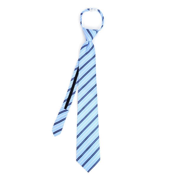 Men's Light Blue Striped Zipper Tie - MPWZ-BL4 - Bundle Bus