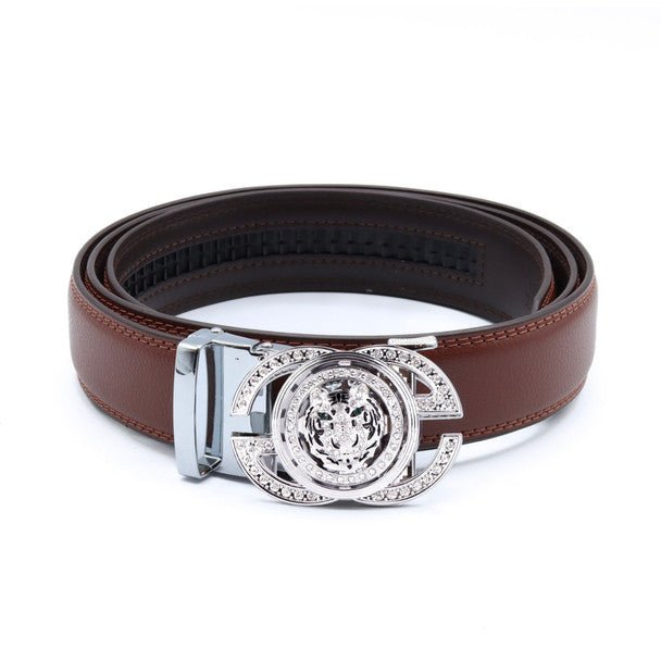 Men's Lion Rotating Bling Ratchet Belt- MGLBB54-SIL - Bundle Bus