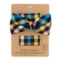 Men's Multi Color Plaid Cotton Bow Tie & Matching Pocket Square - CBTH1726 - Bundle Bus