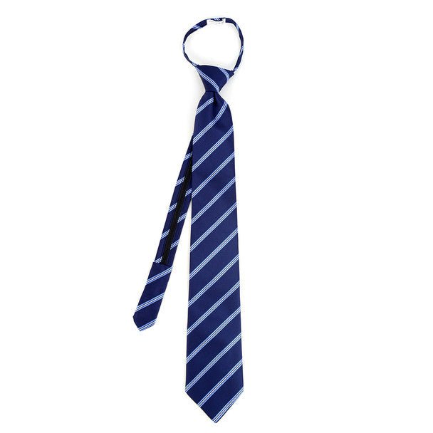 Men's Navy Striped Zipper Tie - MPWZ-BL3 - Bundle Bus