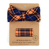 Men's Orange Blue Plaid Cotton Bow Tie & Matching Pocket Square - CBTH1725 - Bundle Bus