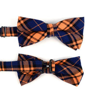 Men's Orange Blue Plaid Cotton Bow Tie & Matching Pocket Square - CBTH1725 - Bundle Bus