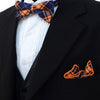 Men's Orange Blue Plaid Cotton Bow Tie & Matching Pocket Square - CBTH1725 - Bundle Bus