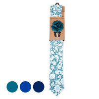 Men's Paisley Floral Cotton Skinny Tie w/ Hanky and Flower Lapel Pin - CTHL1706 - Bundle Bus