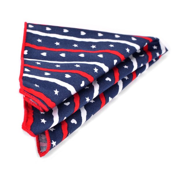 Men's Patriotic Hearts & Stars Cotton Bow Tie & Hanky Set - CTBH1735-NV - Bundle Bus