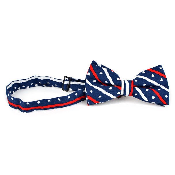 Men's Patriotic Hearts & Stars Cotton Bow Tie & Hanky Set - CTBH1735-NV - Bundle Bus