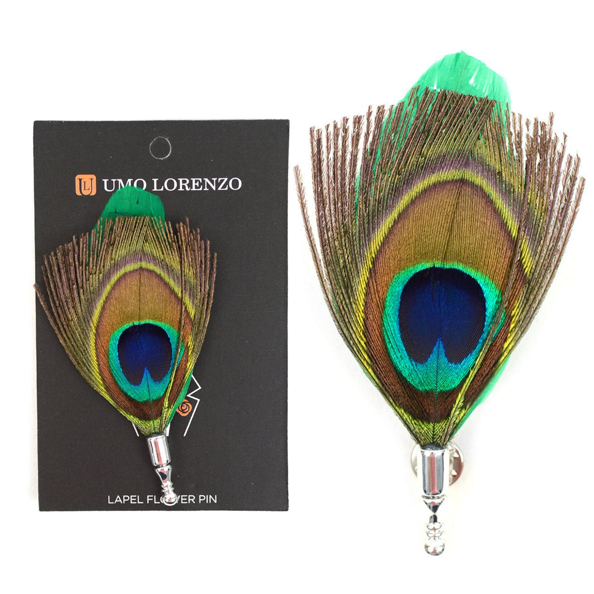 Men's Peacock Feather Clutch Back Lapel Pins - FLP1805 - Bundle Bus