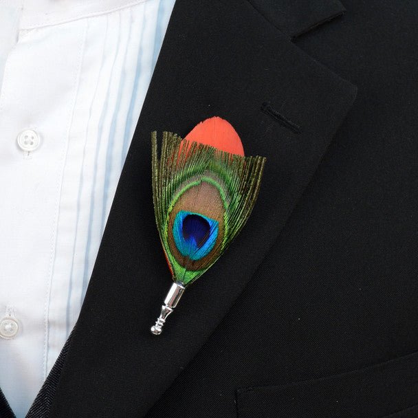 Men's Peacock Feather Clutch Back Lapel Pins - FLP1805 - Bundle Bus