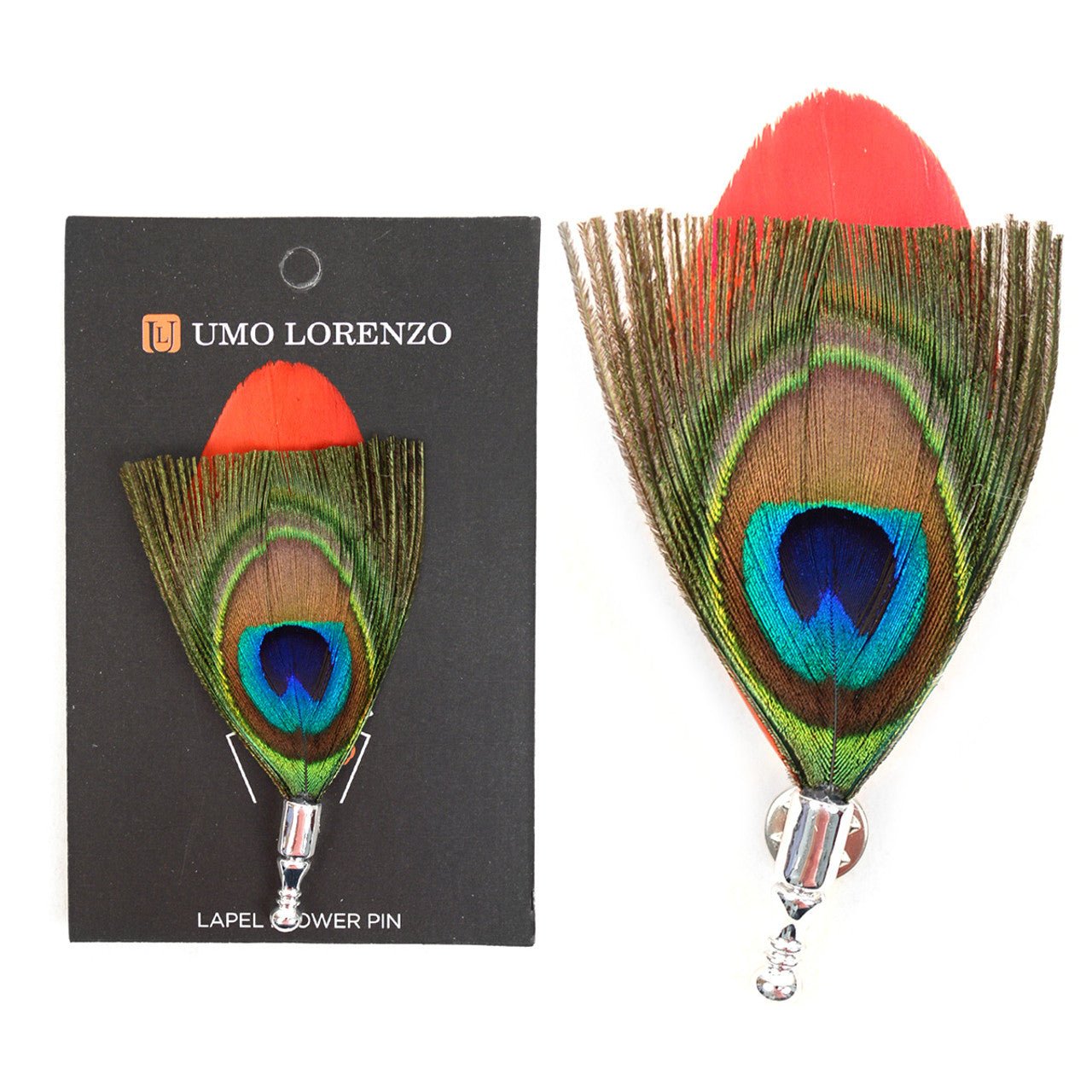 Men's Peacock Feather Clutch Back Lapel Pins - FLP1805 - Bundle Bus