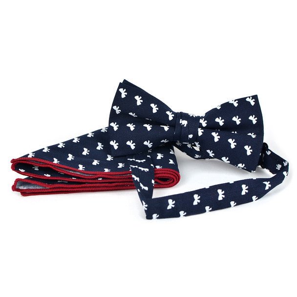 Men's Petite Bows Cotton Bow Tie & Hanky Set - CTBH1736 - Bundle Bus