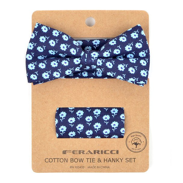 Men's Petite Flowers Cotton Bow Tie & Hanky Set - CTBH1739 - Bundle Bus