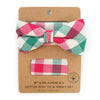 Men's Pink Green Plaid Cotton Bow Tie & Matching Pocket Square - CBTH1727 - Bundle Bus