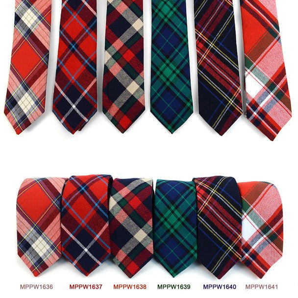 Men's Plaid Flannel 2.25" Cotton Slim Tie - MPPW1639 - Bundle Bus