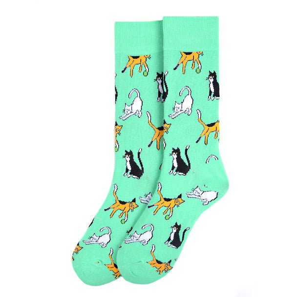 Men's Playful Cats Novelty Socks - NVS19548-TQ - Bundle Bus