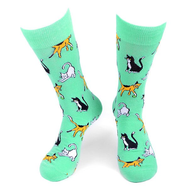 Men's Playful Cats Novelty Socks - NVS19548-TQ - Bundle Bus