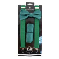 Men's Solid Color Clip-on Suspenders, Bow Tie and Pocket Square - BTHSU6308 - Bundle Bus
