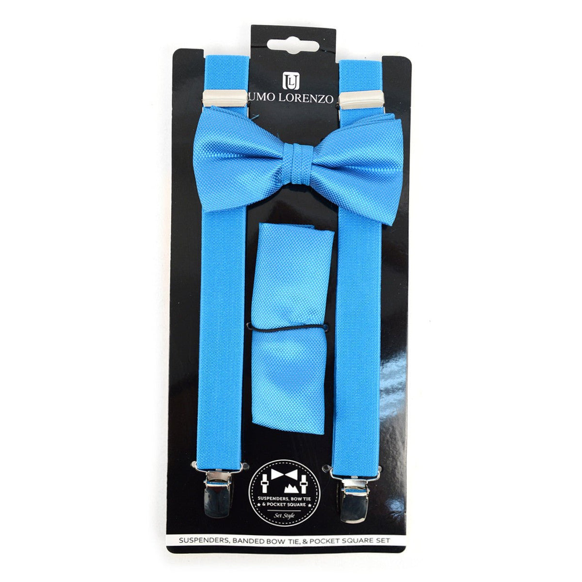 Men's Solid Color Clip-on Suspenders, Bow Tie and Pocket Square - BTHSU6308 - Bundle Bus