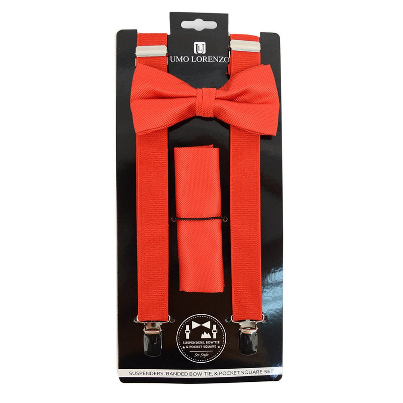 Men's Solid Color Clip-on Suspenders, Bow Tie and Pocket Square - BTHSU6308 - Bundle Bus