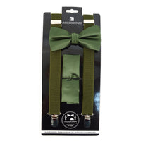 Men's Solid Color Clip-on Suspenders, Bow Tie and Pocket Square - BTHSU6308 - Bundle Bus