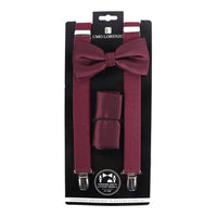 Men's Solid Color Clip-on Suspenders, Bow Tie and Pocket Square - BTHSU6308 - Bundle Bus