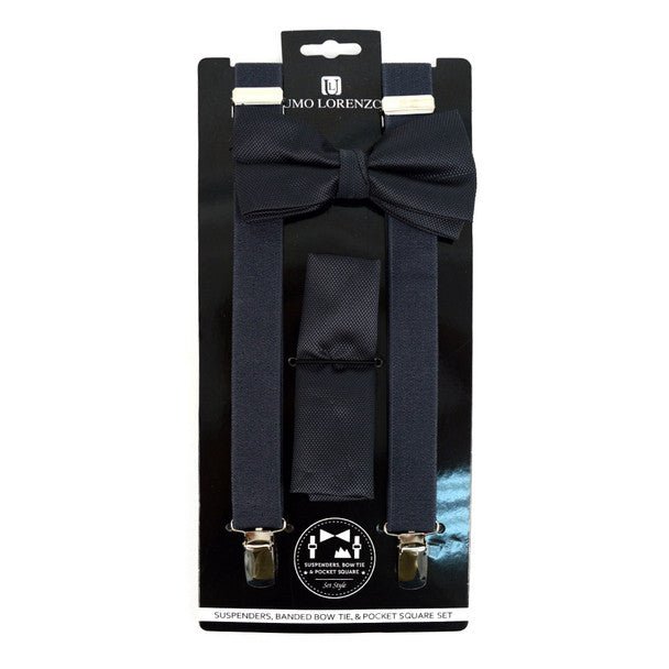 Men's Solid Color Clip-on Suspenders, Bow Tie and Pocket Square - BTHSU6308 - Bundle Bus