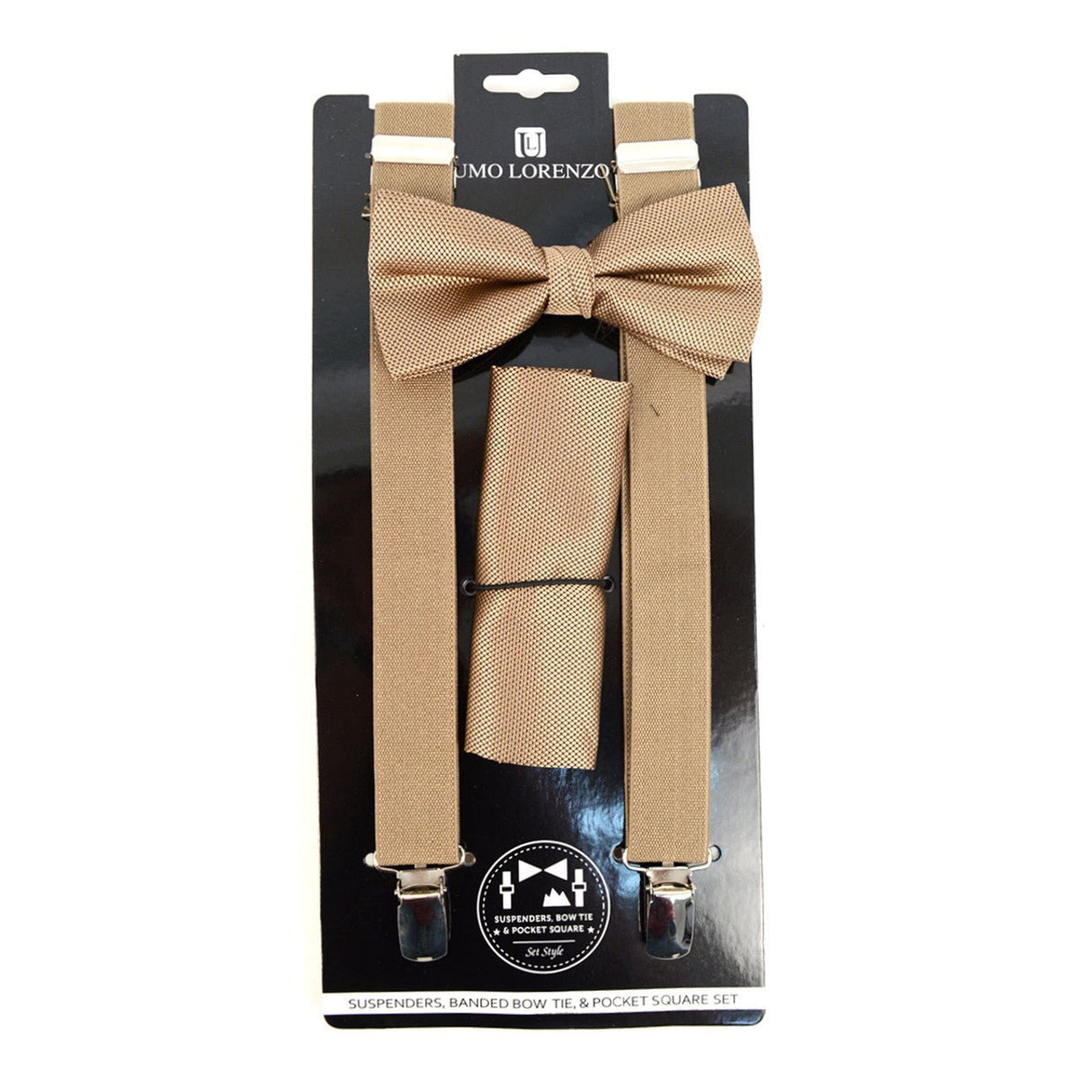 Men's Solid Color Clip-on Suspenders, Bow Tie and Pocket Square - BTHSU6308 - Bundle Bus