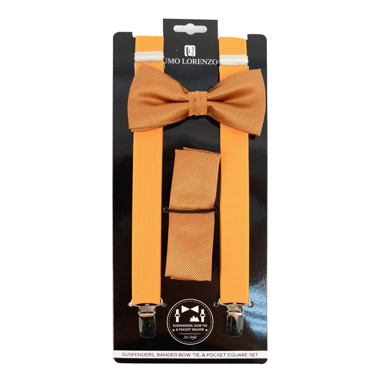 Men's Solid Color Clip-on Suspenders, Bow Tie and Pocket Square - BTHSU6308 - Bundle Bus