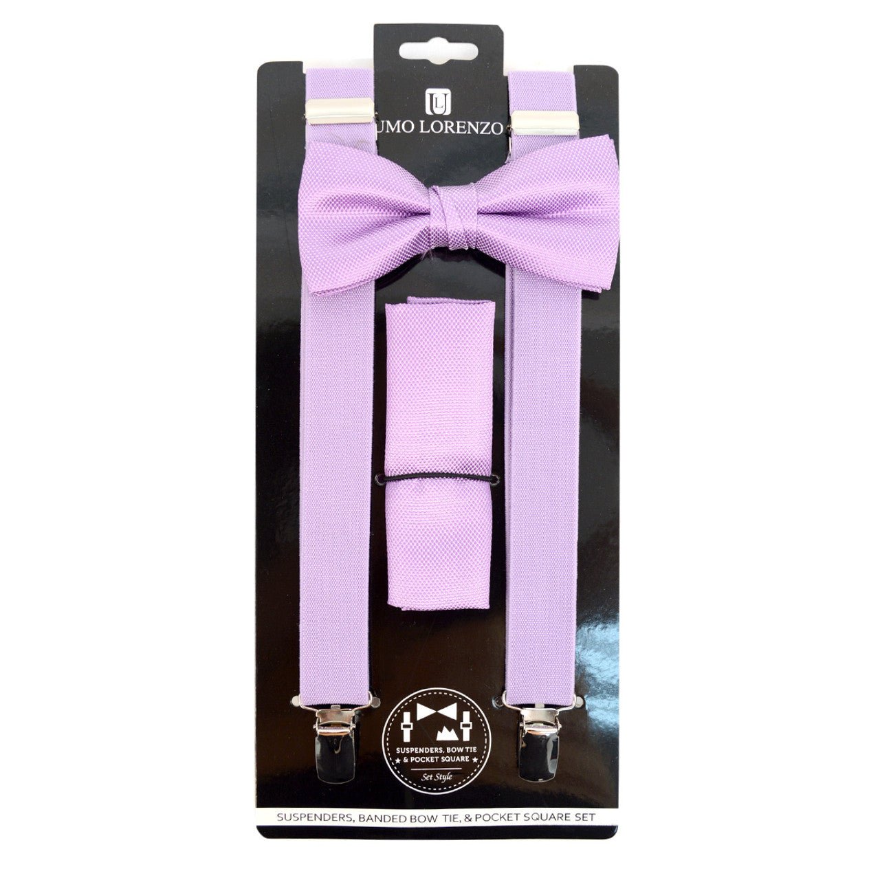 Men's Solid Color Clip-on Suspenders, Bow Tie and Pocket Square - BTHSU6308 - Bundle Bus